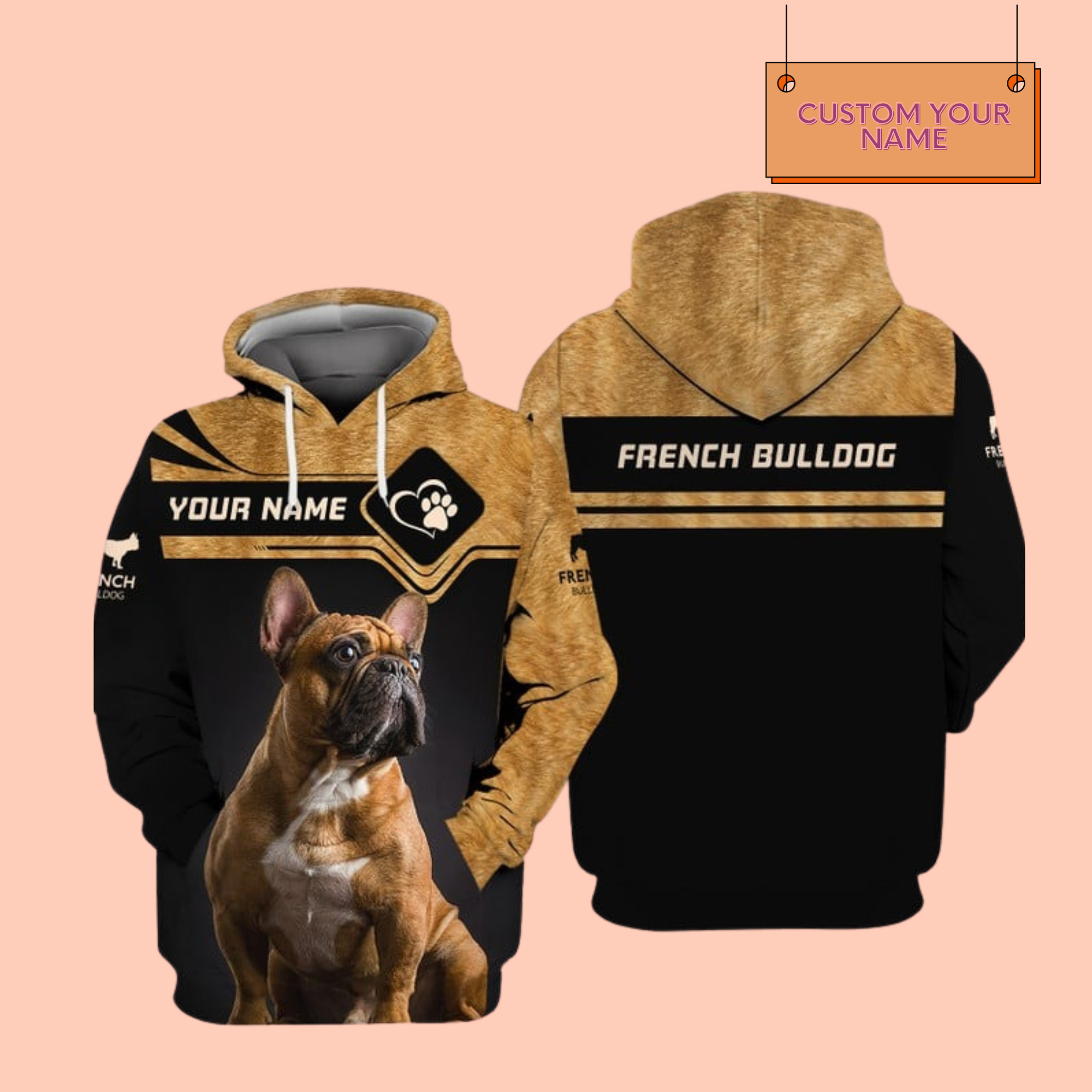 Personalized French Bulldog Custom Name 3D T-Shirt / Hoodie / Sweatshirt / Zipper Hoodie / Fleece Zipper / Bomber / Hawaiian Shirt / Polo Shirt - Gift For Dog Lovers