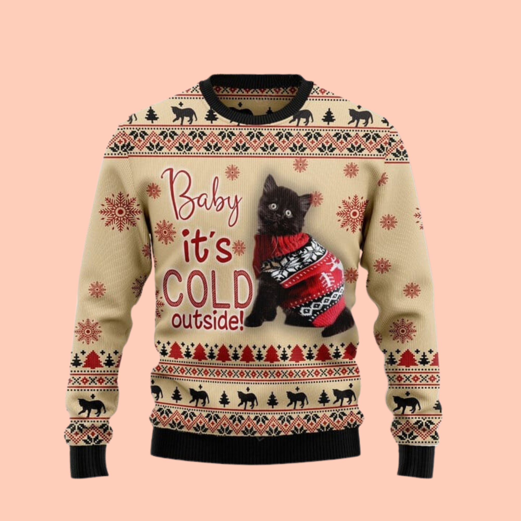 Black Cat Baby It's Cold OutSide Christmas 3D Cat Ugly Sweater Christmas Gift - Gift For Cat's Lovers