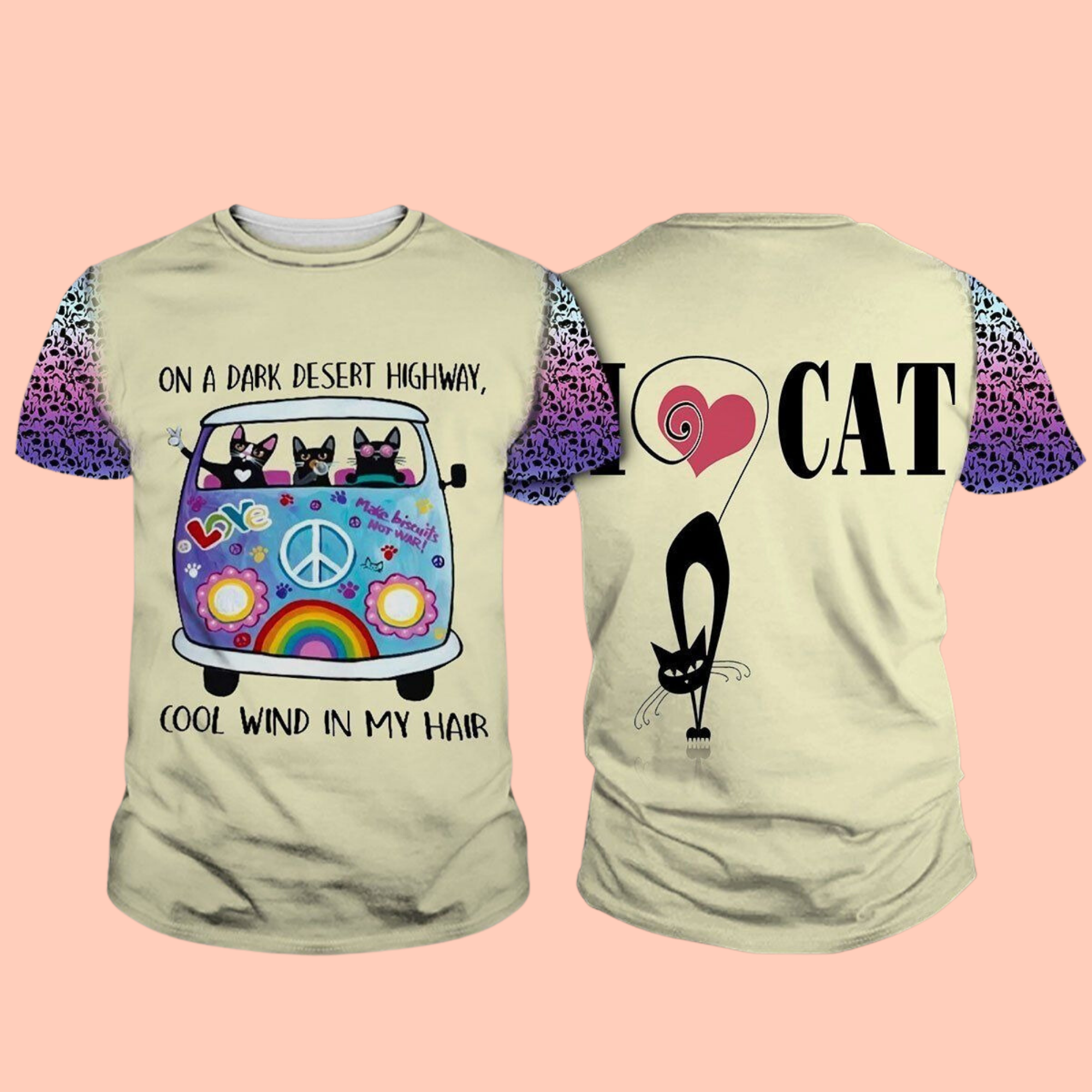 On Desert Highway Black Cats Truck 3D Cat T-Shirt / Hoodie / Sweatshirt / Zipper Hoodie - Gift For Cat's Lovers