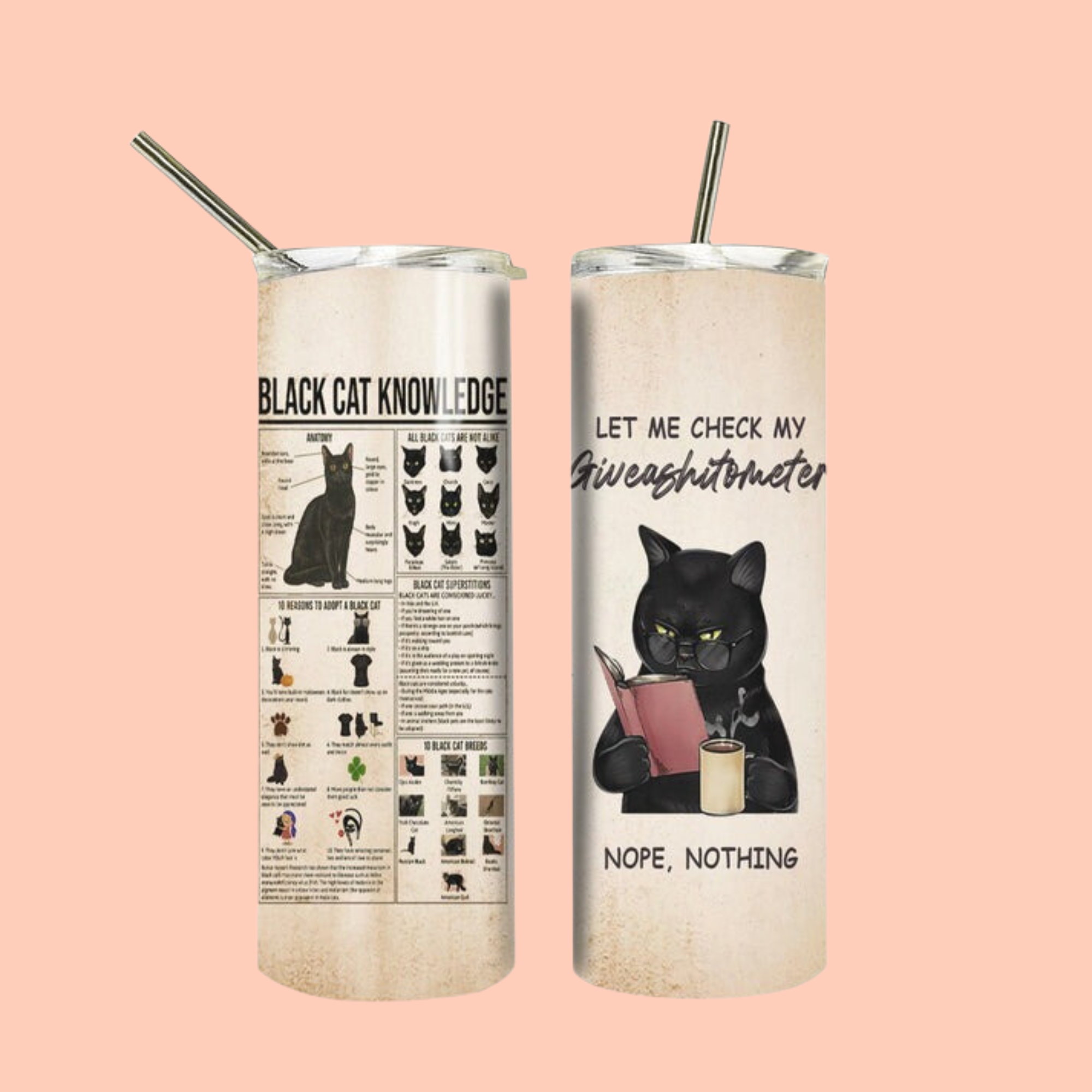 Black Cat Knowledge Giveashitometer Tumbler - Gift For Cat's Lovers