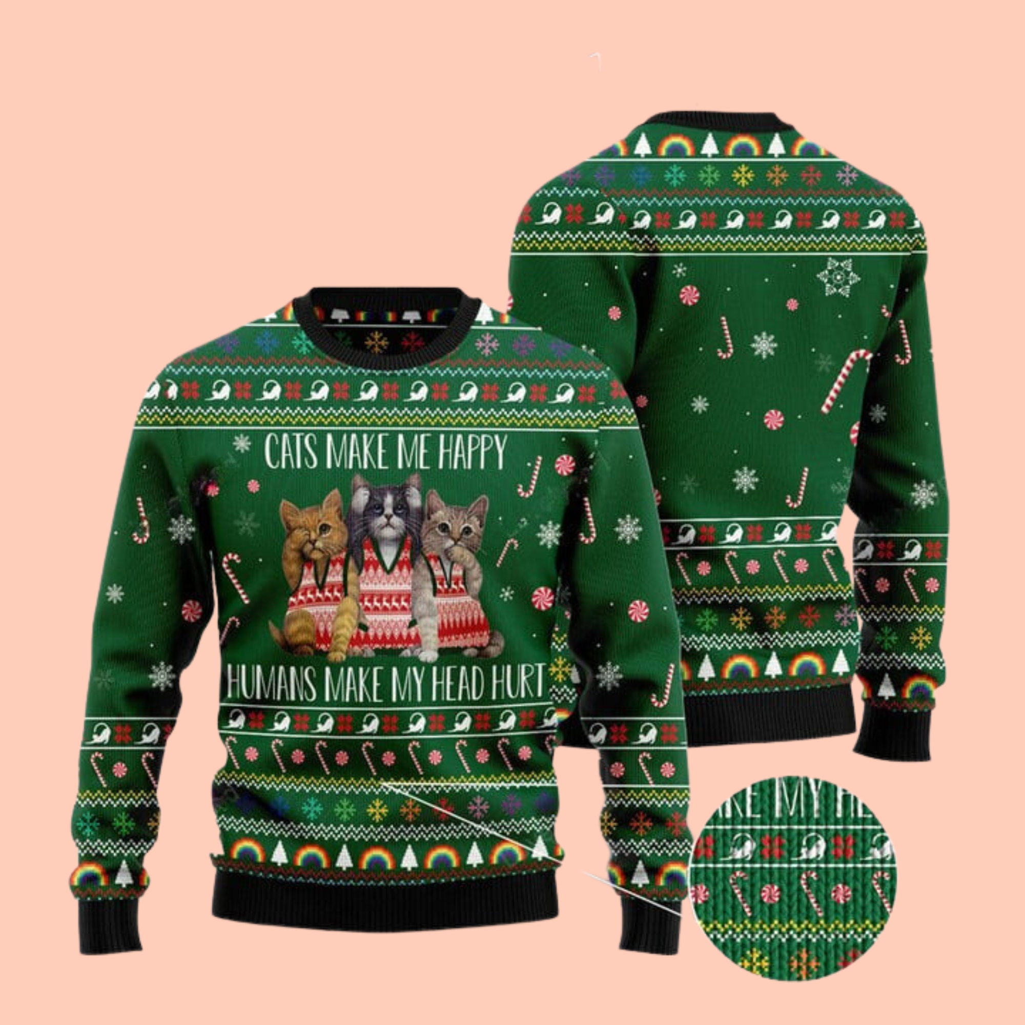 Cats Make Me Happy 3D Cat Ugly Sweater Christmas Gift - Gift For Cat's Lovers