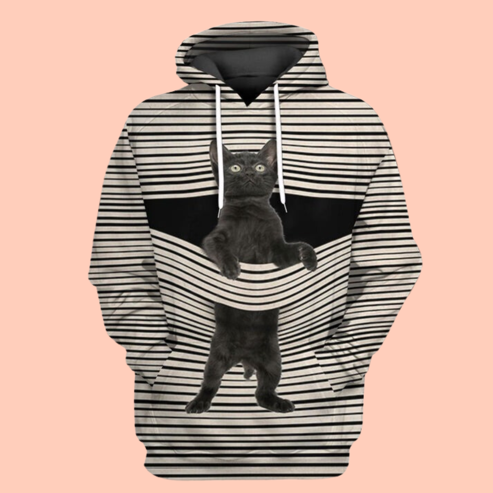 Stripe Lines Black Cat 3D Cat T-Shirt / Hoodie / Sweatshirt / Zipper Hoodie - Gift For Cat's Lovers