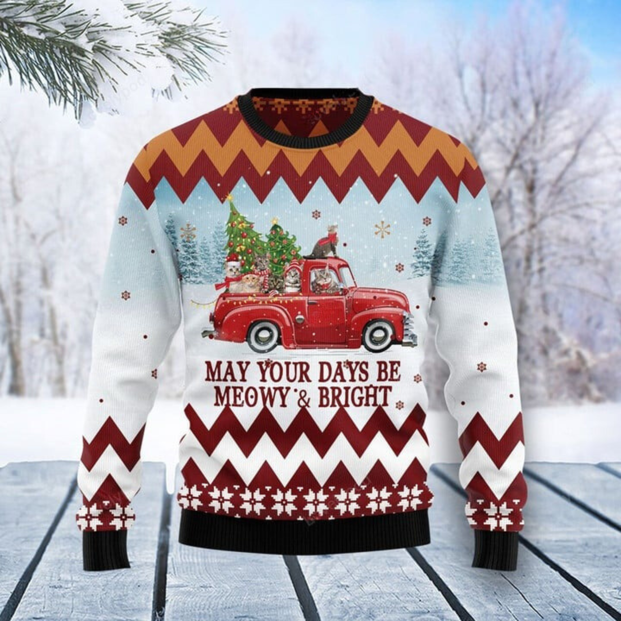 Cat Red Truck 3D Cat Ugly Sweater Christmas Gift - Gift For Cat's Lovers