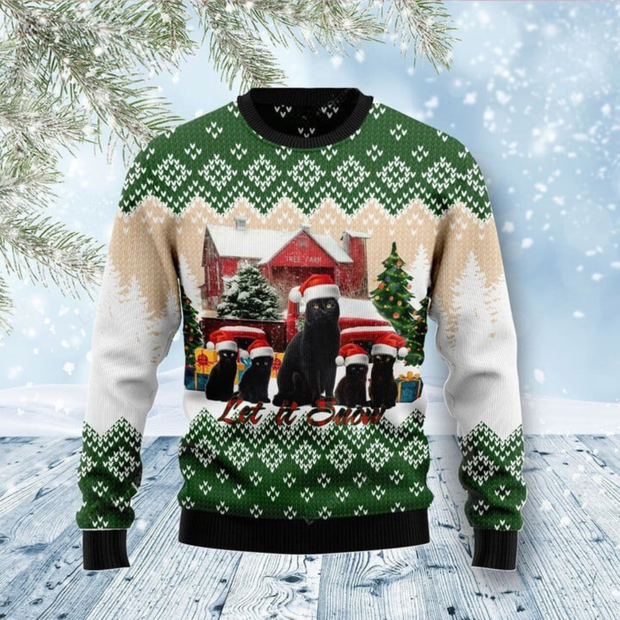 Black Cat Let It Snow 3D Cat Ugly Sweater Christmas Gift - Gift For Cat's Lovers