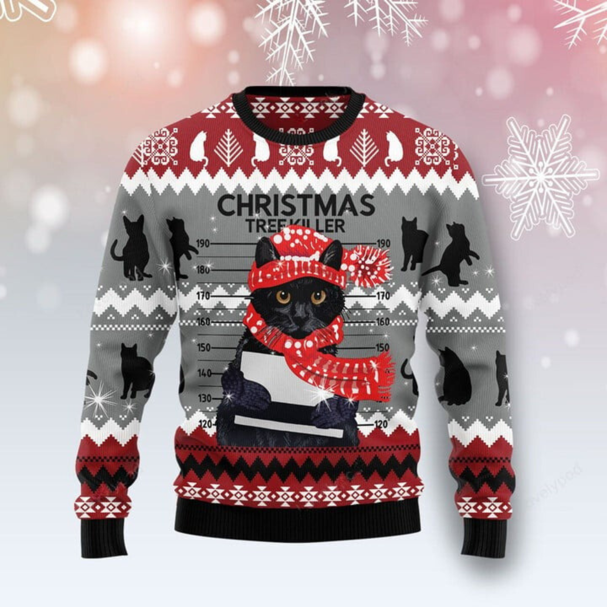 Black Cat Tree Killer Christmas 3D Cat Ugly Sweater Christmas Gift - Gift For Cat's Lovers