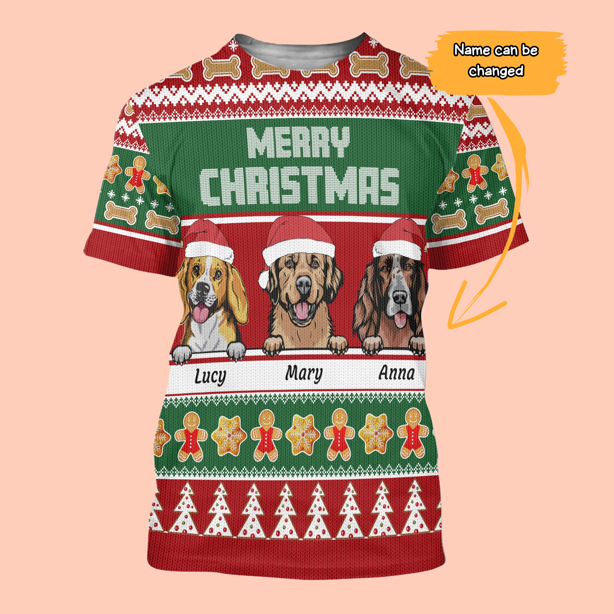 Personalized Dog Pattern Merry Christmas 3D T-Shirt / Hoodie / Sweatshirt / Zipper Hoodie / Shorts / Tank Top - Gift For Dog Lovers