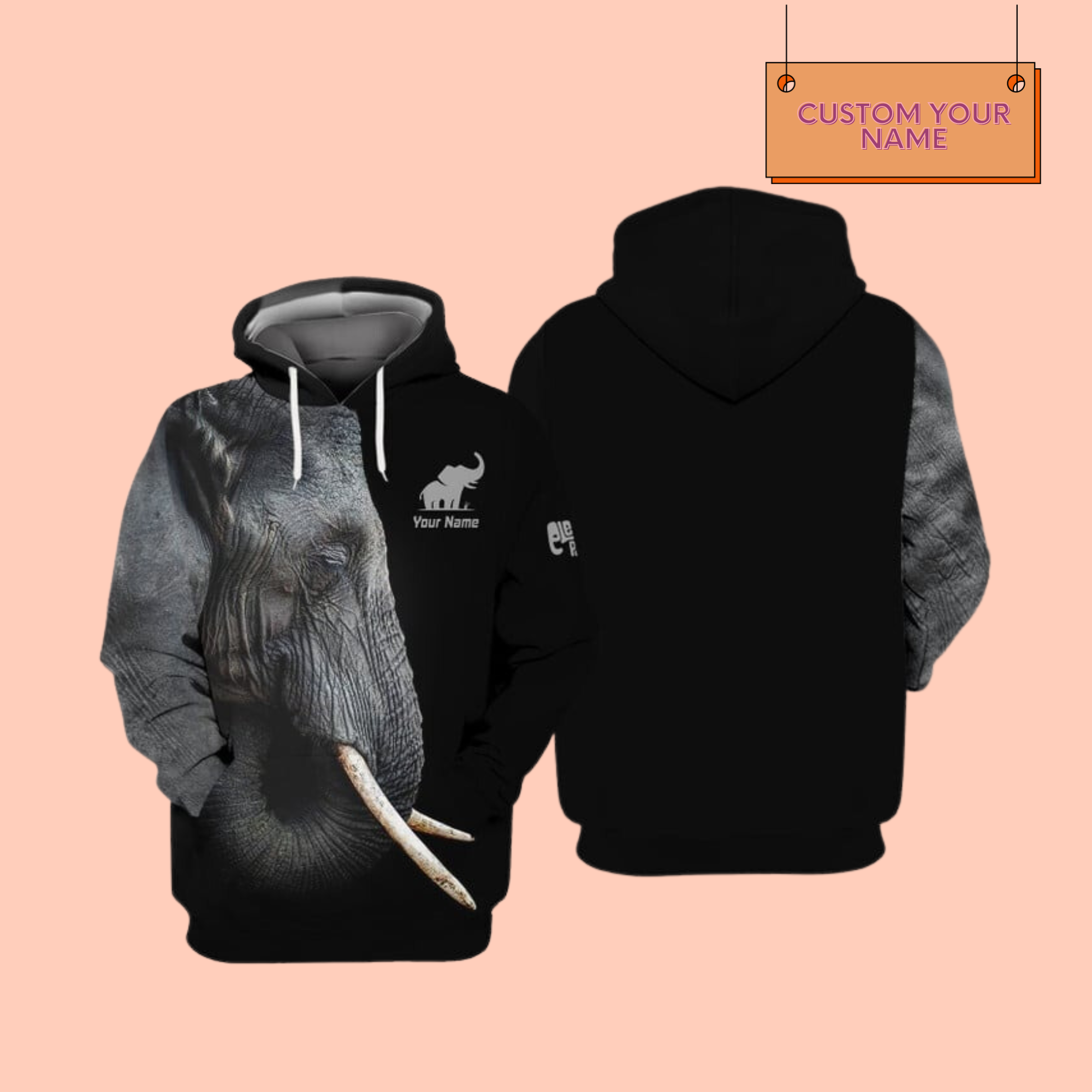 Personalized Grey Elephant Custom Name 3D T-Shirt / Hoodie / Sweatshirt / Zipper Hoodie / Fleece Zipper / Bomber / Hawaiian Shirt / Polo Shirt - Gift For Elephant Lovers