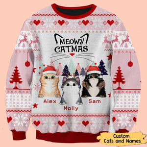 Meowy Catmas - Christmas Cute Kitten Cats With Pine Trees 3D Cat T-Shirt/ Hoodie/Sweatshirt - Gift For Cat's Lovers
