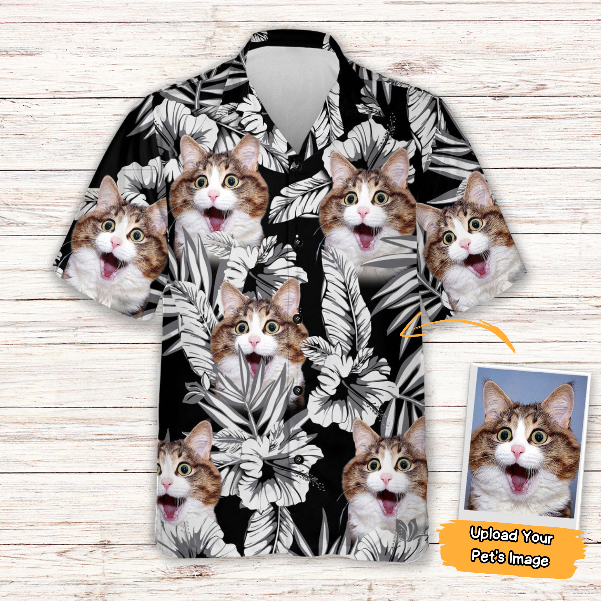 Custom Pet Photo Grey Tropical Pattern Hawaiian Shirt Gift for Dog Cat Lovers