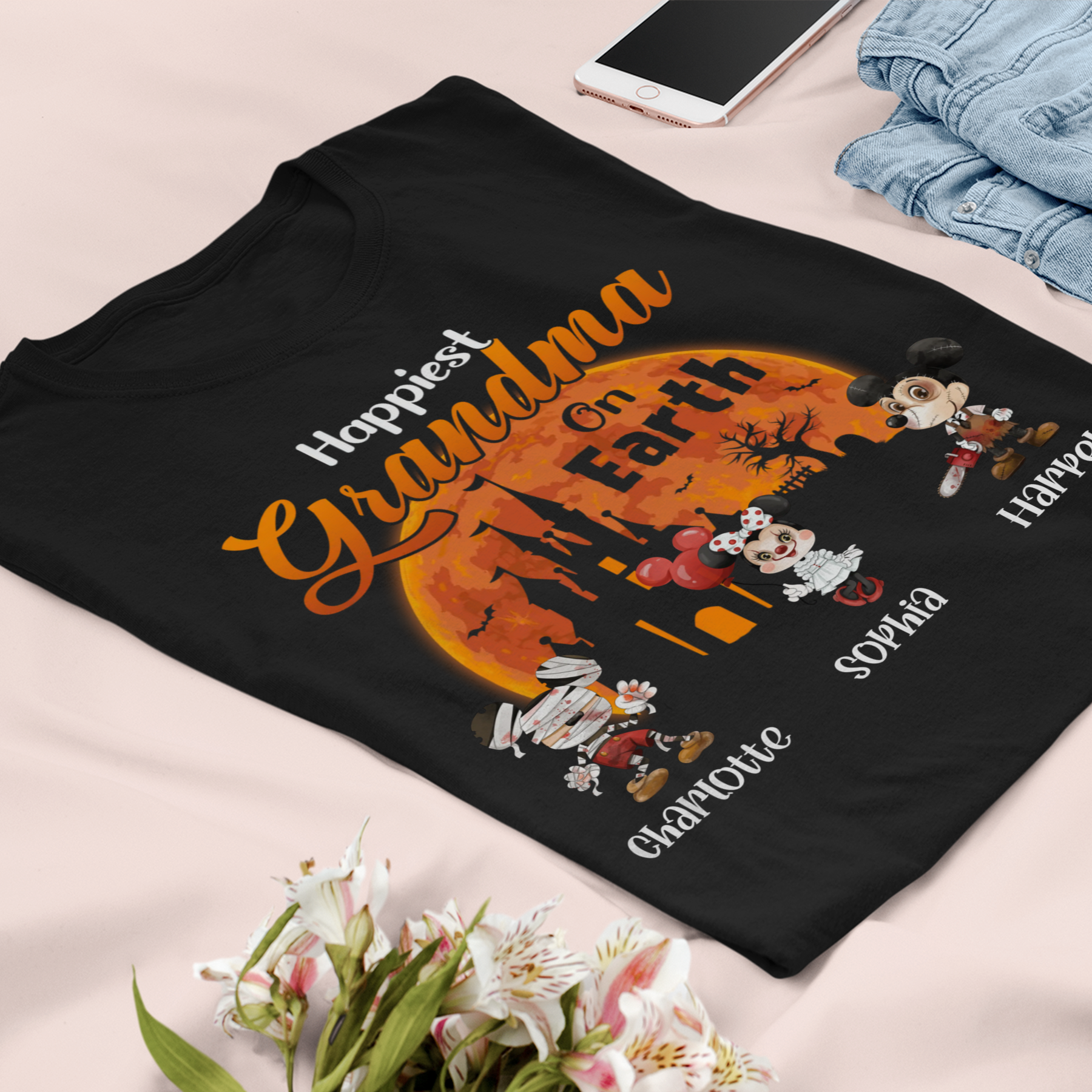 Personalized Halloween Happiness on Earth T-shirt / Hoodie / Sweatshirt Gift For Grandma