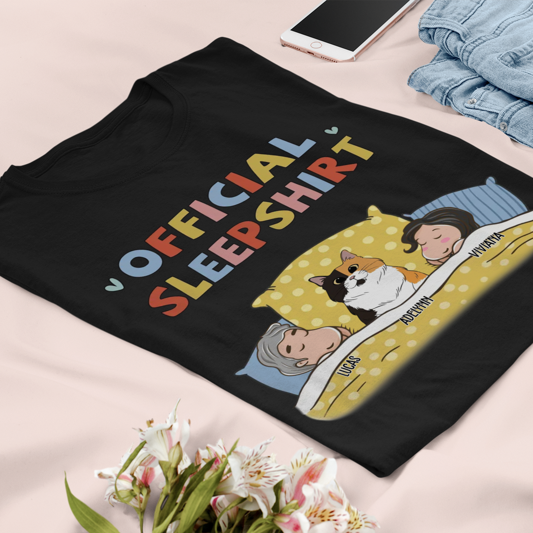 Personalized Sleeping Pet Sleepshirt Couple T-shirt / Hoodie / Sweatshirt Gift For Couple
