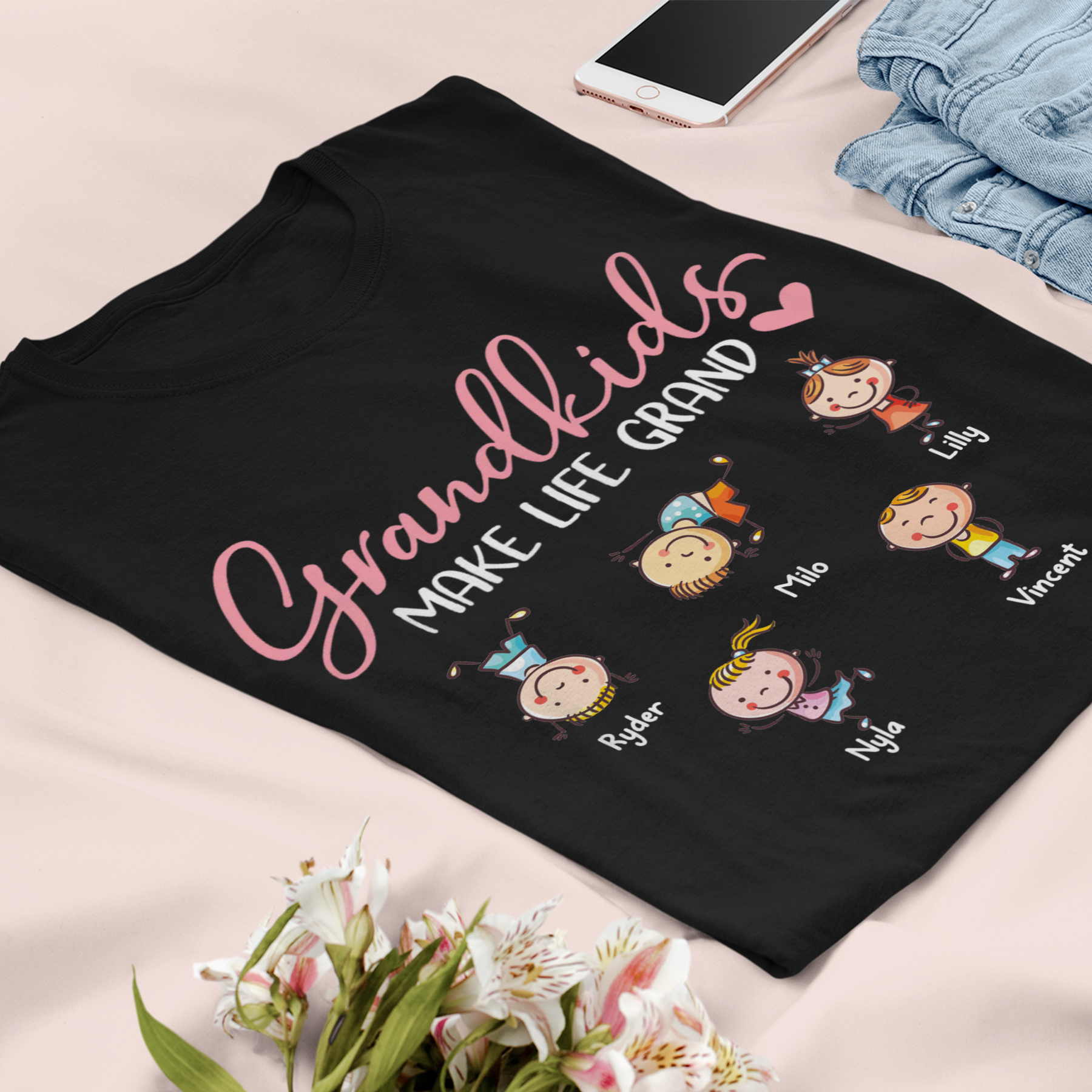 Personalized Grandkids Make Life Grand With Funny Kids T-Shirt / Hoodie Best Gift For Mother, Grandma