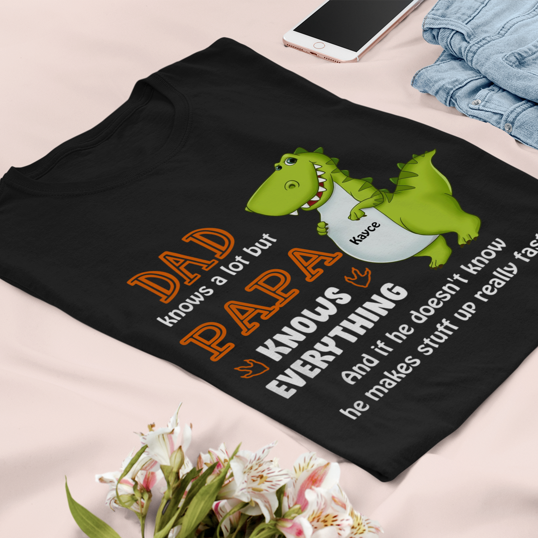 Personalized Dino Grandpa Papa Knows Everything Shirt / Hoodie / Sweatshirt Gift For Grandpa / Papa