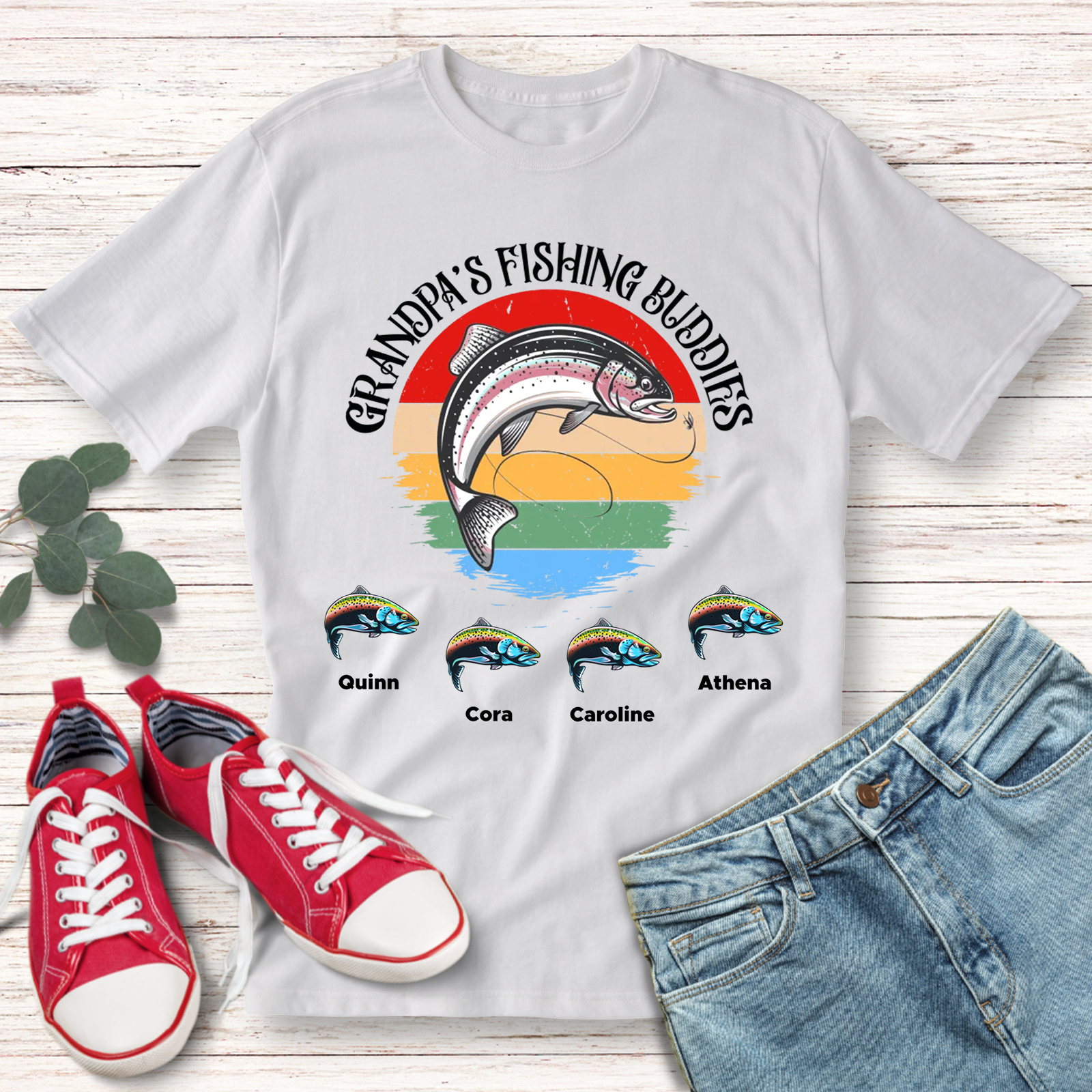 Personalized Grandpa's Fishing Buddies T-shirt / Hoodie / Sweatshirt Gift For Dad