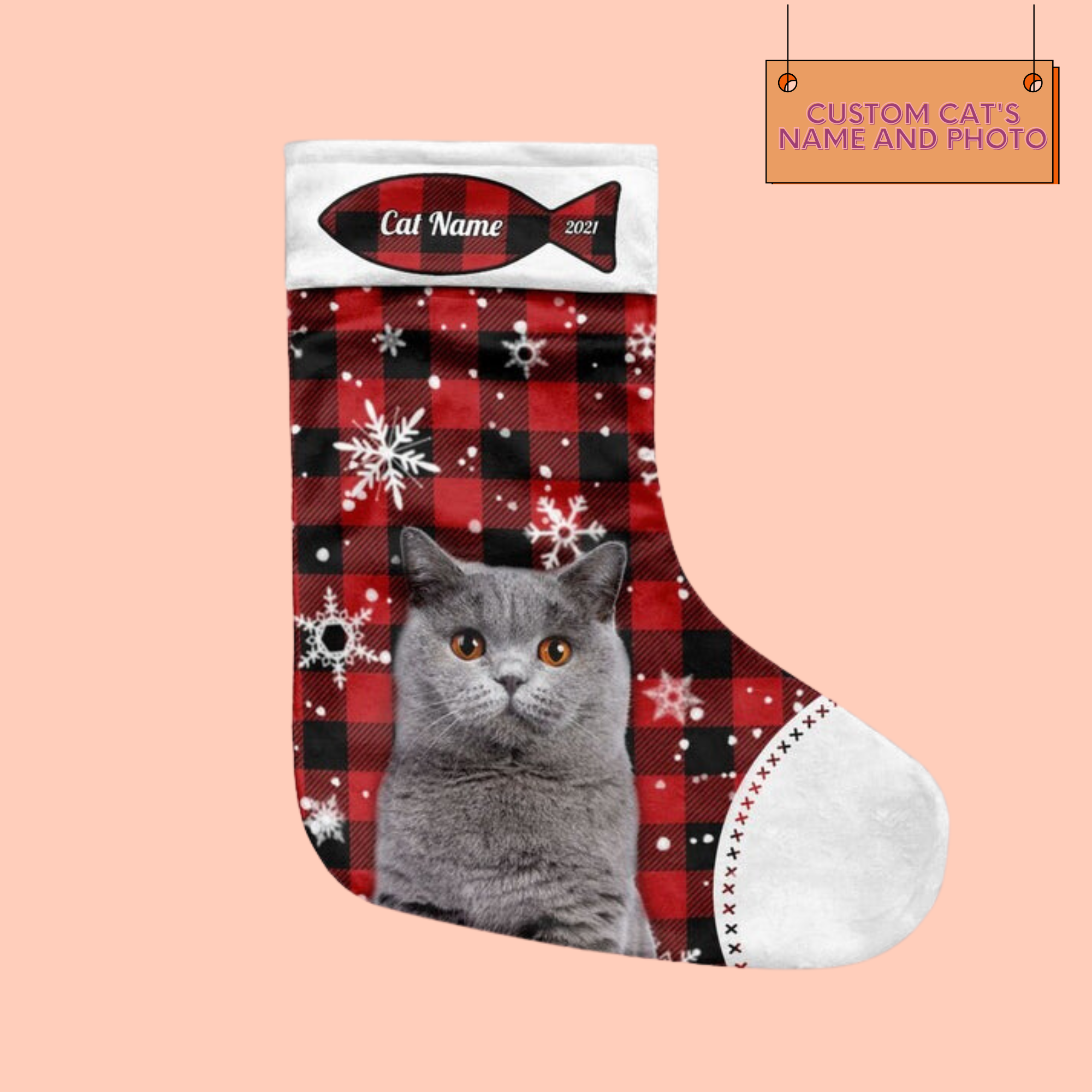 Custom Photo And Name Christmas Cat Christmas Socks - Gift For Cat's Lovers