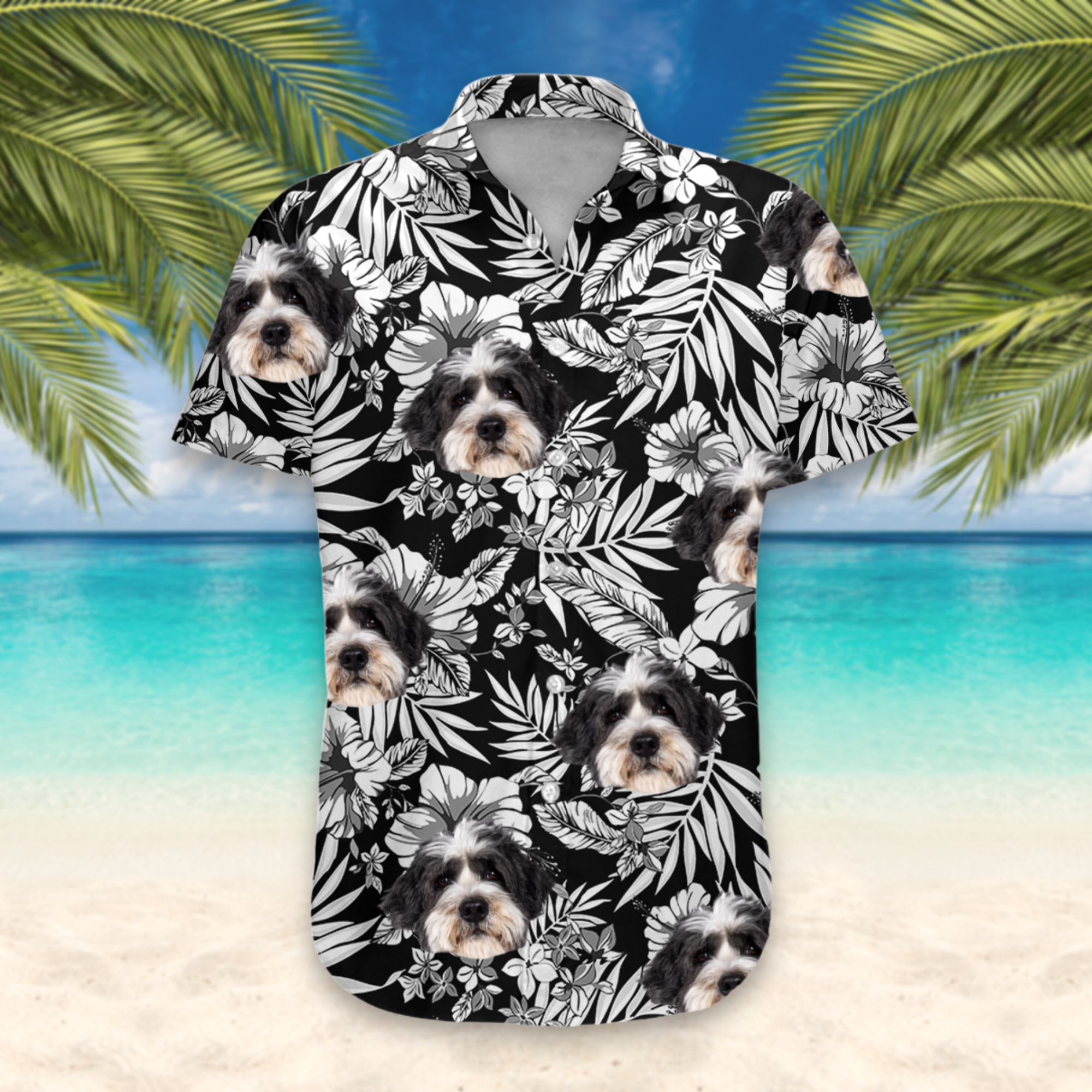 Custom Pet Photo Grey Tropical Pattern Hawaiian Shirt Gift for Dog Cat Lovers