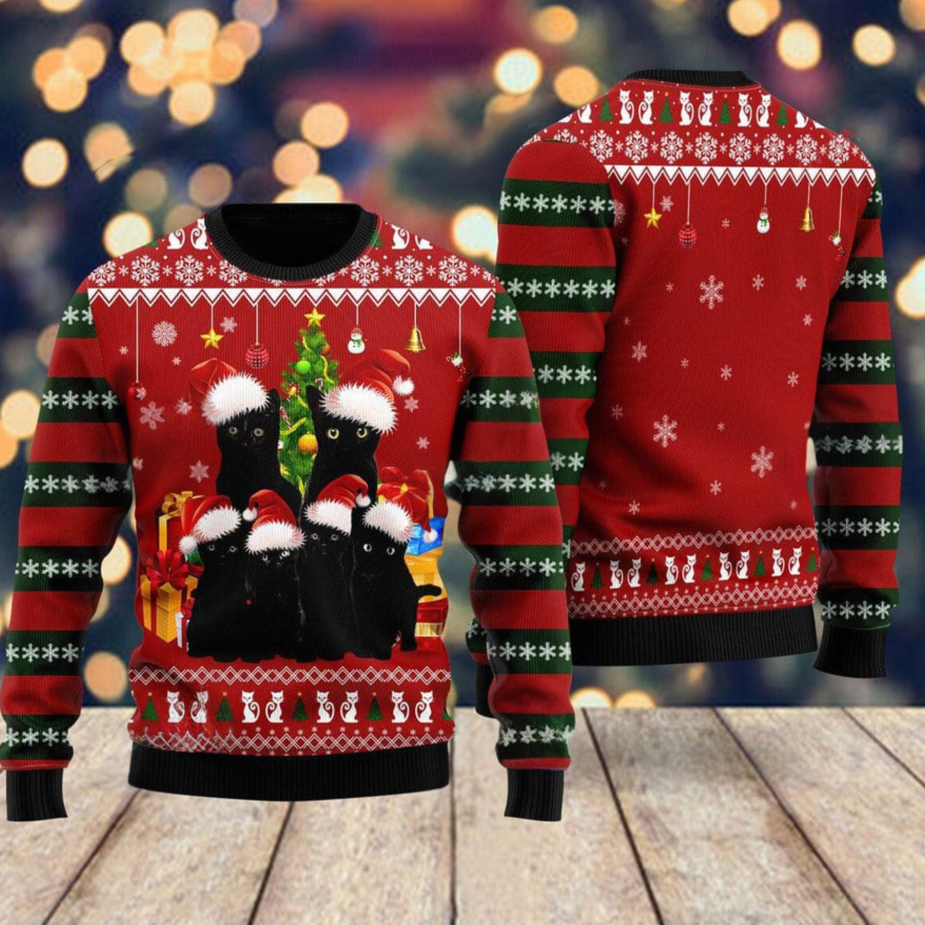 Black Family 3D Cat Ugly Sweater Christmas Gift - Gift For Cat's Lovers