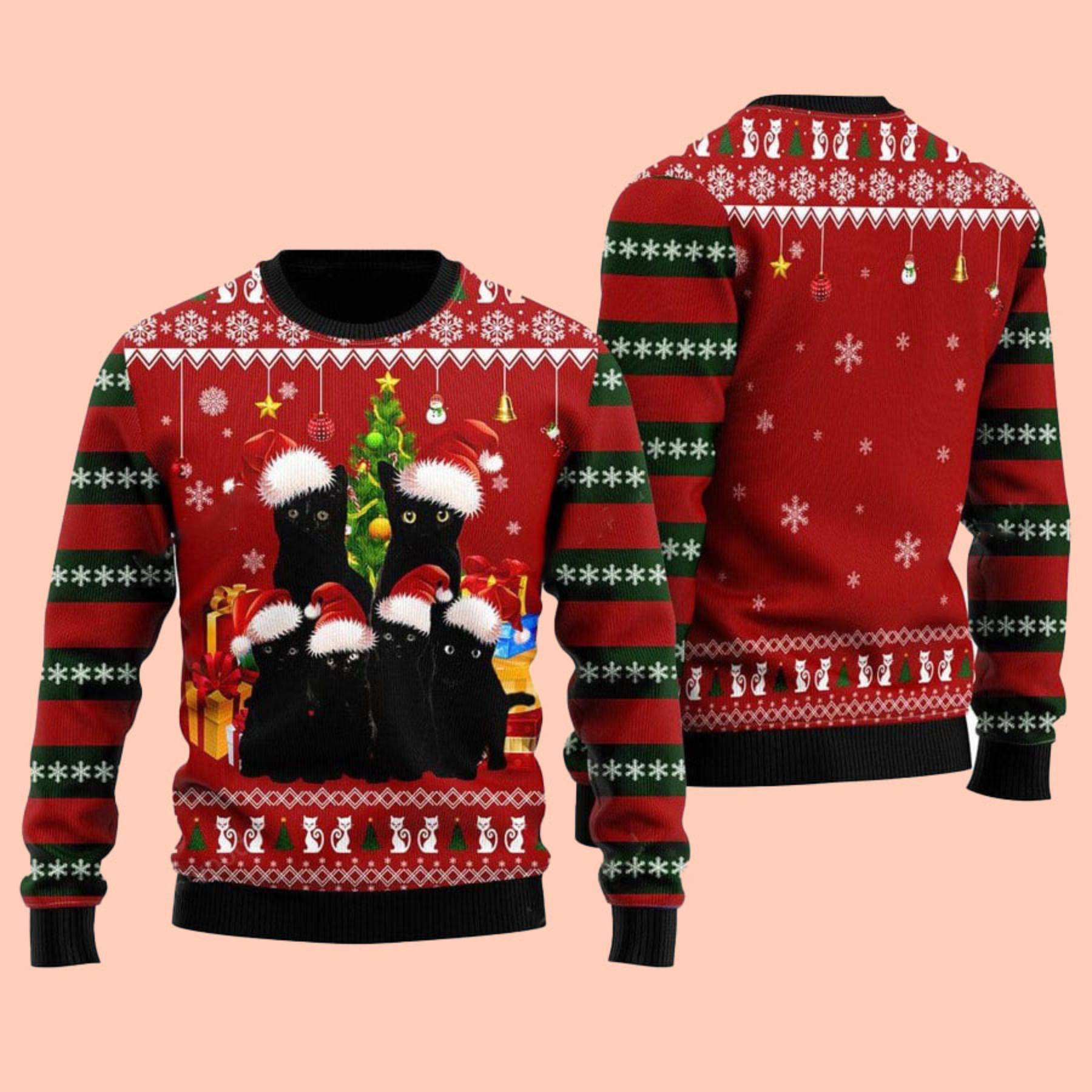 Black Family 3D Cat Ugly Sweater Christmas Gift - Gift For Cat's Lovers