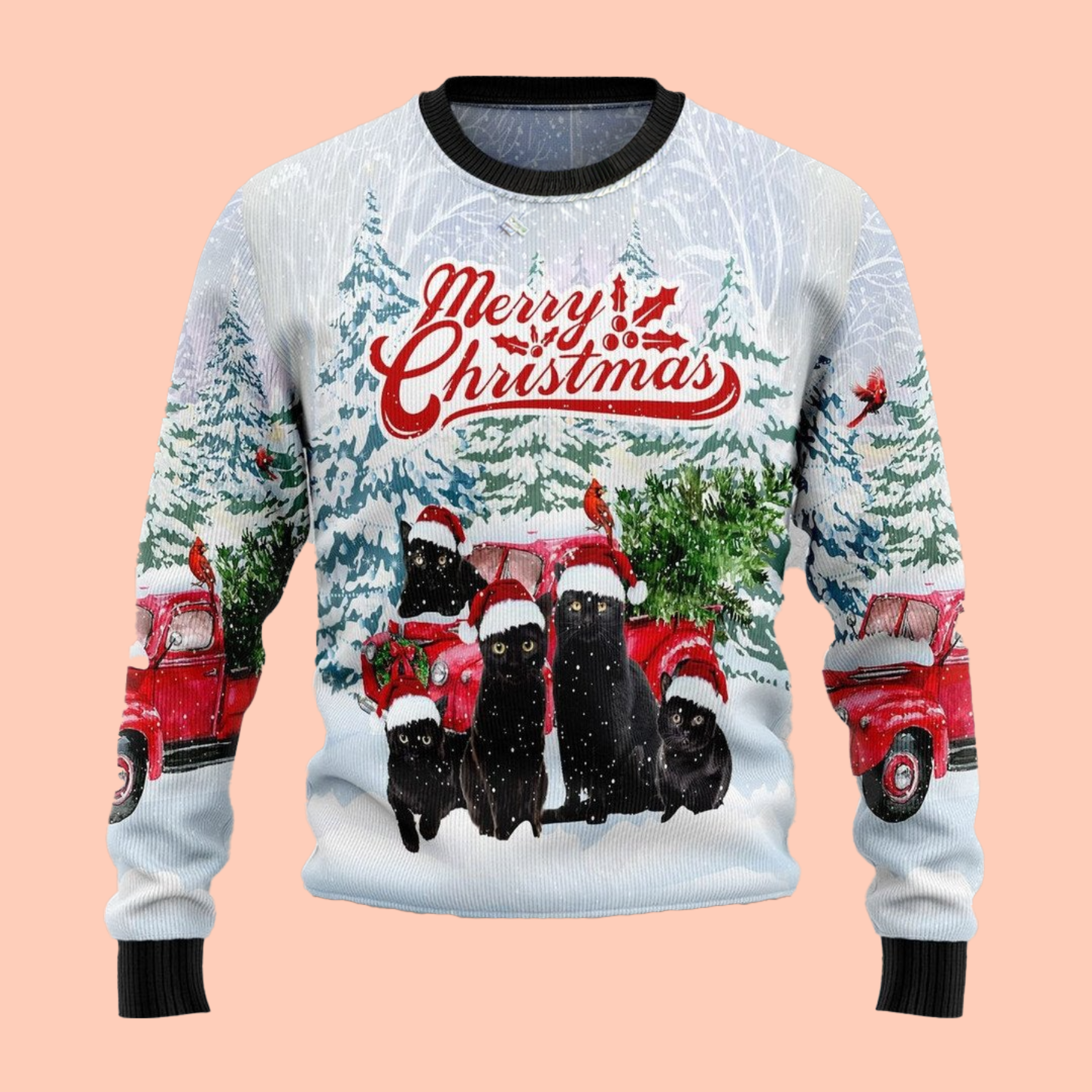 Black Cat Merry Christmas 3D Cat Ugly Sweater Christmas Gift - Gift For Cat's Lovers