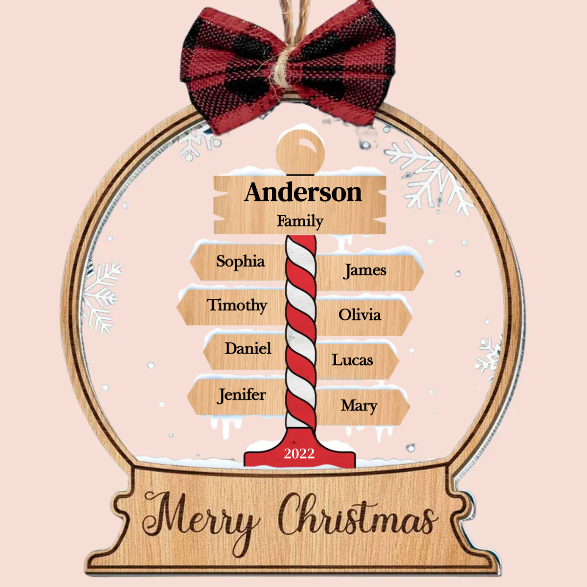 Personalized Merry Christmas - Wood And Acrylic Ornament With Bow - Gift For Christmas