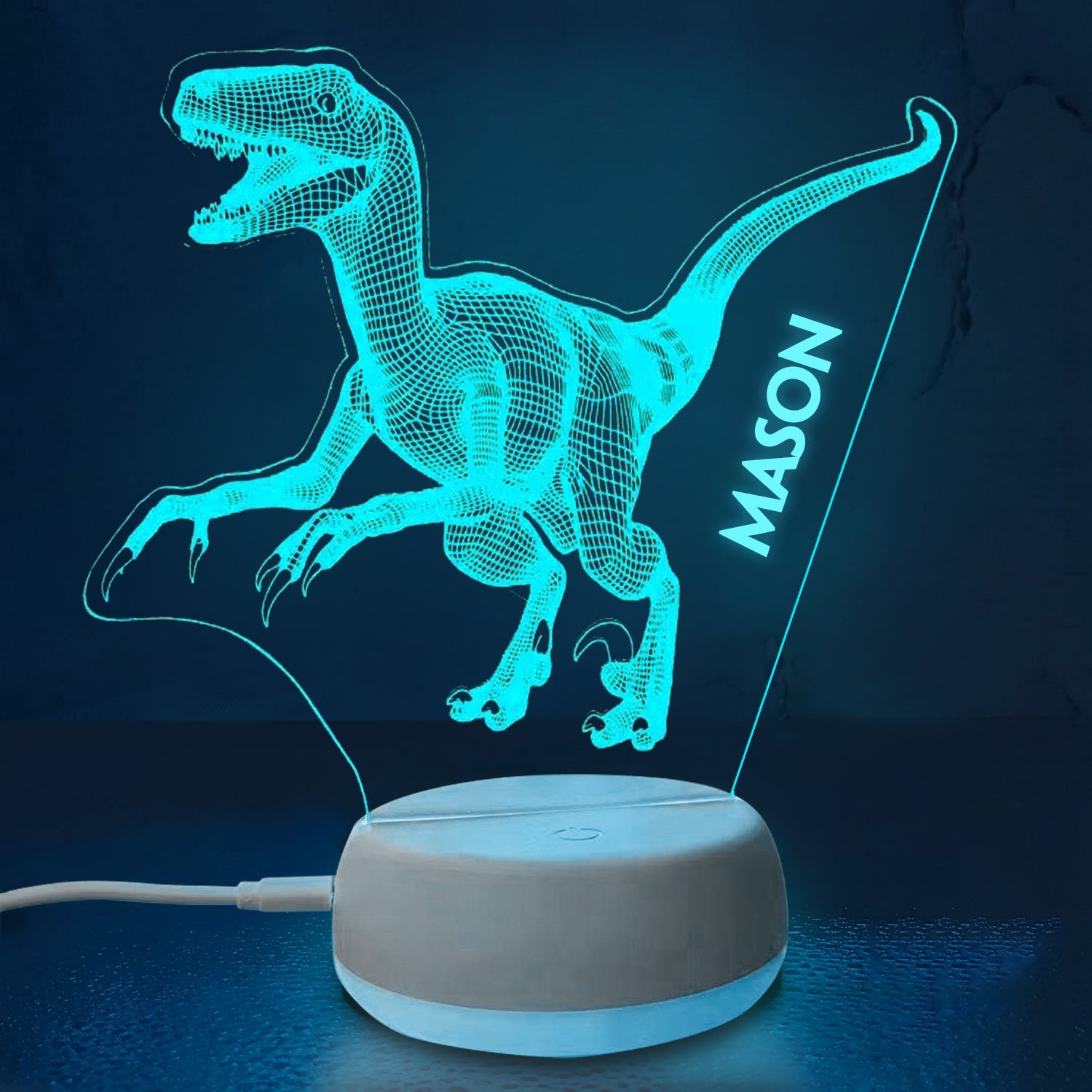 Personalized 3D Dinosaur T-rex Night Lights with Name 7/16 Colors Changing Led Lamp