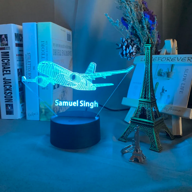 Personalized 3D Airplane Night Lights with Name 7/16 Colors Changing LED Lamp