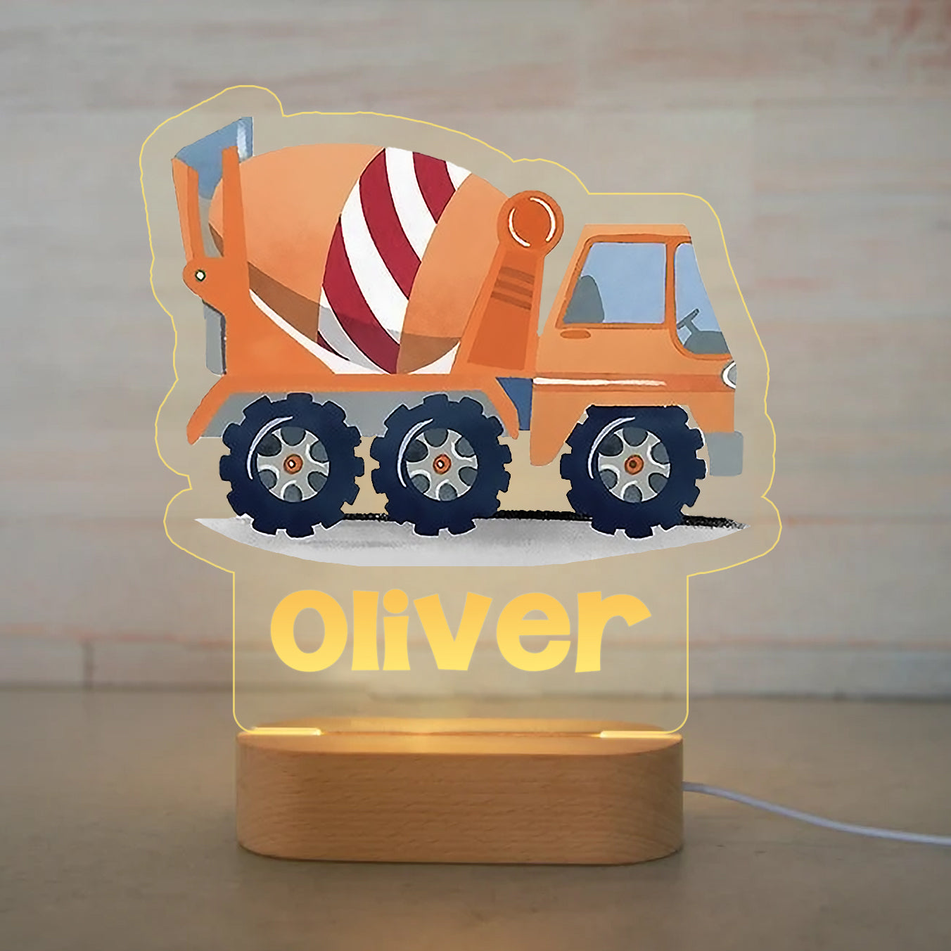 Custom Name Night Light for Kids - Personalized Cartoon Cement Truck Night Light with LED Lighting for Children - Personalized It With Your Kid's Name -I32