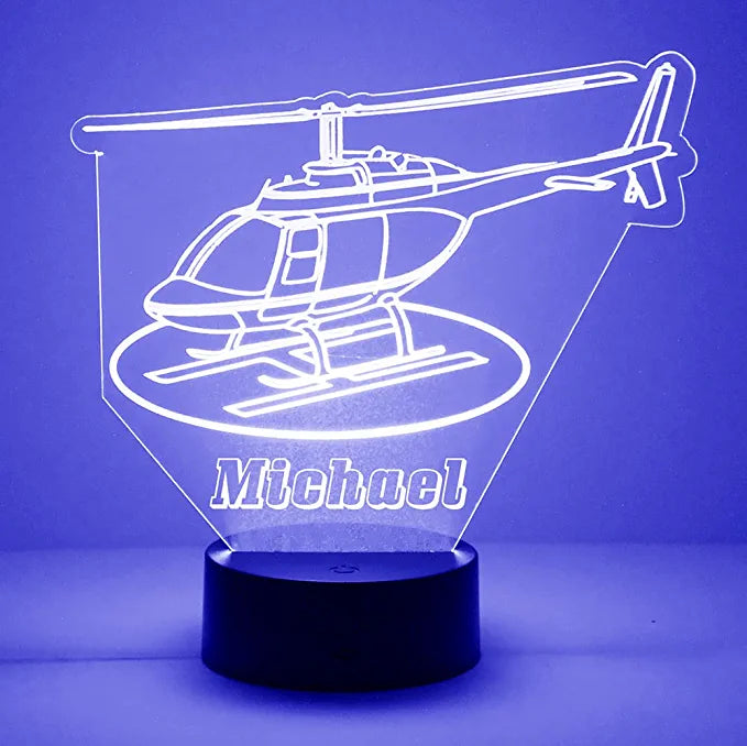 Personalized Helicopter Night Lights with Name 7/16 Colors Changing LED Lamp