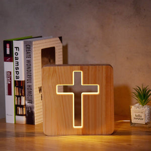 Personalized Cross Wooden Light