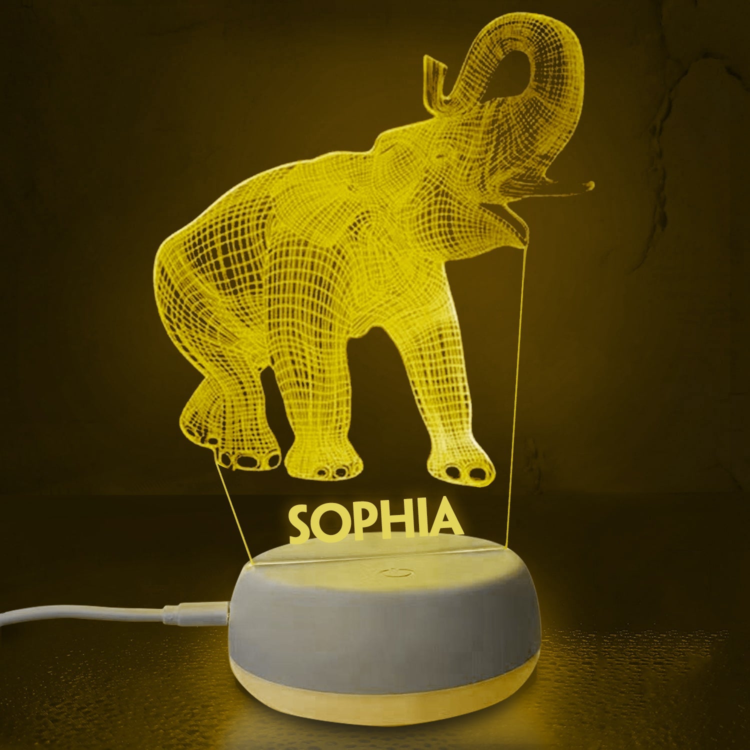 Personalized 3D Elephant Night Lights with Name 7/16 Colors Changing Led Lamp