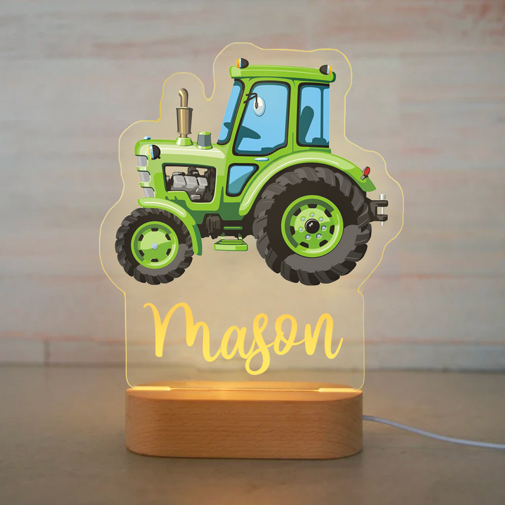 Personalized Tools Car Wood-base Night Light Tractor Green