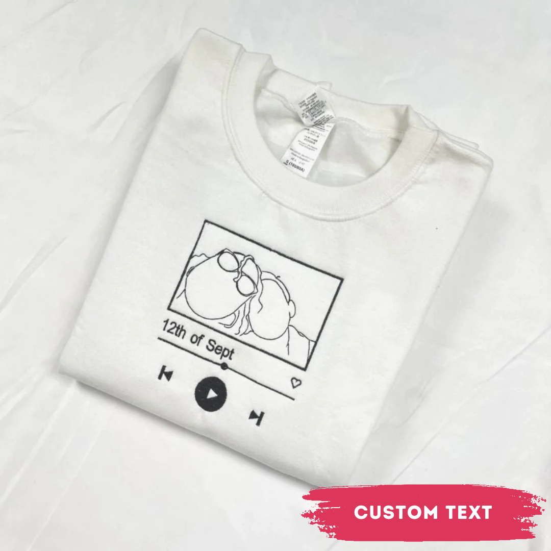 Couple Custom Photo Music Frame Outline Embroidered Hoodie/ Sweatshirt