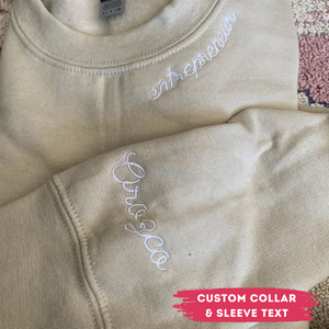 Custom Collar and Sleeve Text Couple Embroidered Hoodie/ Sweatshirt