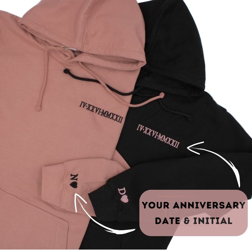 Custom Couple Anniversary Date Embroidered Hoodie/ Sweatshirt