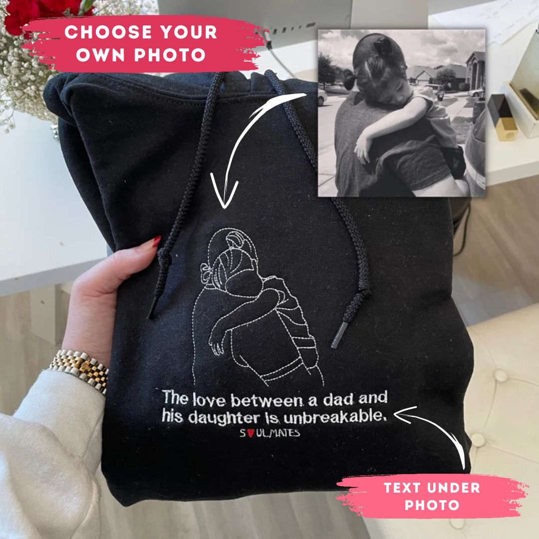 Dad and Child Custom Photo with Text Outline Embroidered Hoodie/ Sweatshirt