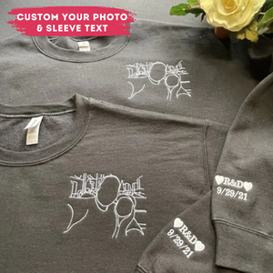 Custom Outline Embroidery Dad and Child Photo with Text on Sleeve Embroidered Hoodie/ Sweatshirt