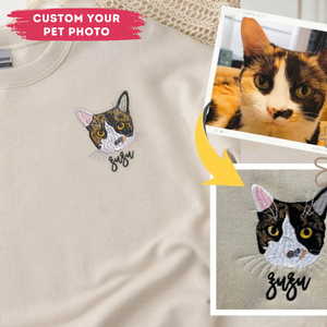 Custom Pet Face Photo with Name Embroidered Hoodie/ Sweatshirt