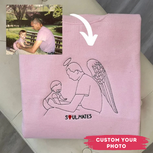 Dad and Child Custom Photo with Text Outline Embroidered Hoodie/ Sweatshirt