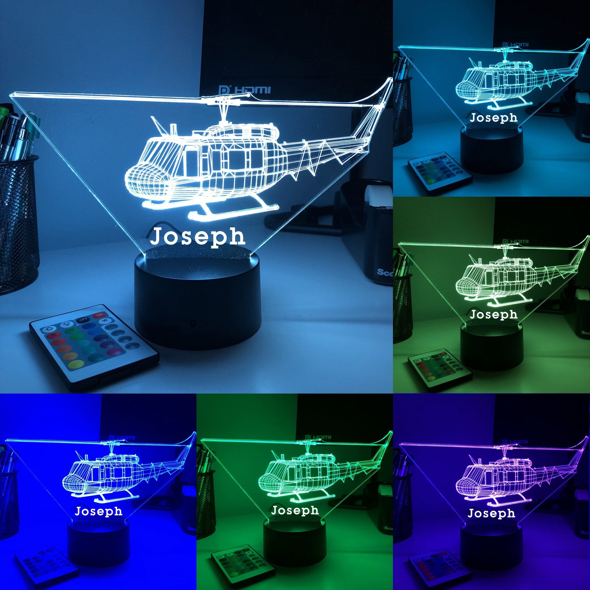 Personalized Helicopter Night Lights with Name 7/16 Colors Changing LED Lamp