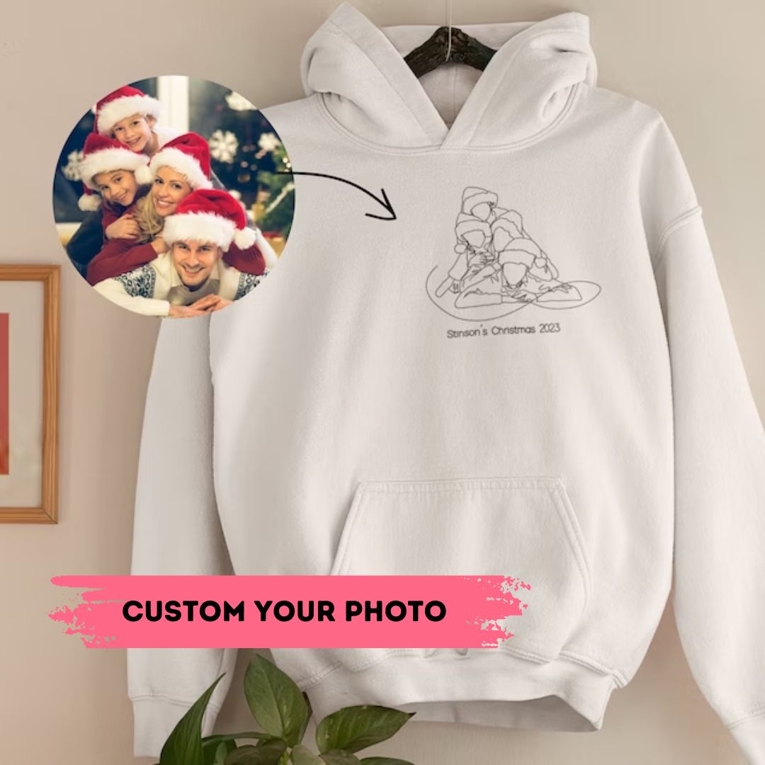 Family Custom Photo with Text Outline Embroidered Hoodie/ Sweatshirt