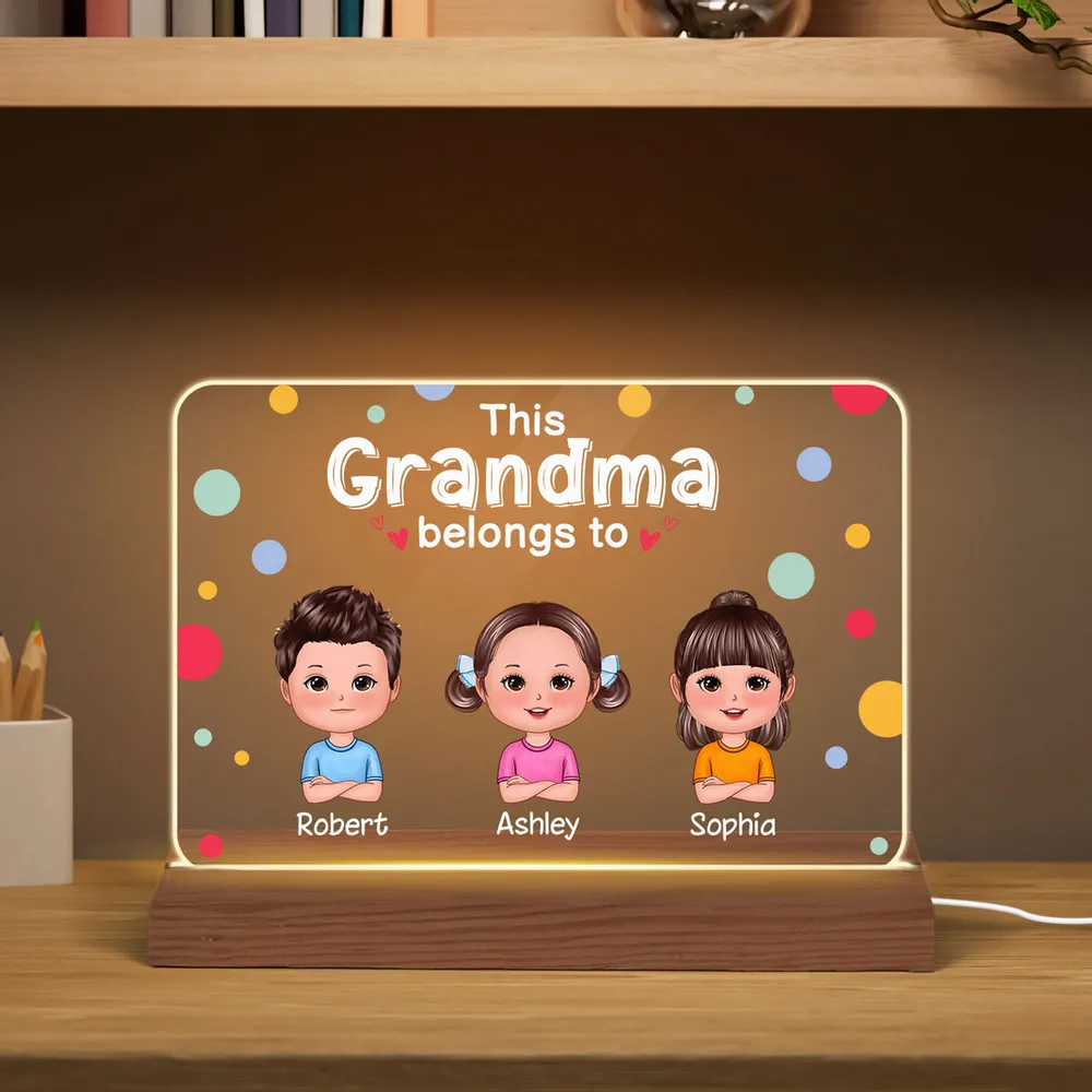 Mom Grandma Grandpa Dad Belongs To Cute Doll Kids Personalized Horizontal Rectangle LED Night Light Best Gift For Family