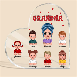 Grandma Polka Dots And Kids Personalized Heart Plaque Best Gift For Mother and Grandma